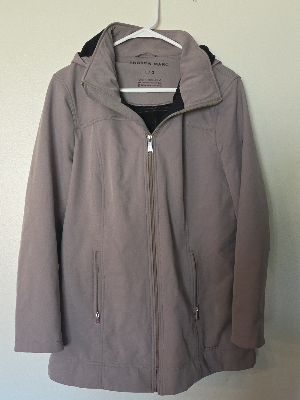Andrew Marc Taupe Hooded Trench Coat